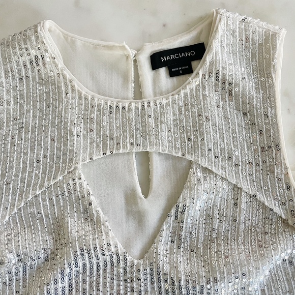 Marciano by Guess, Leanna Sequin Top in Silver & Vanilla - Picture 6 of 15